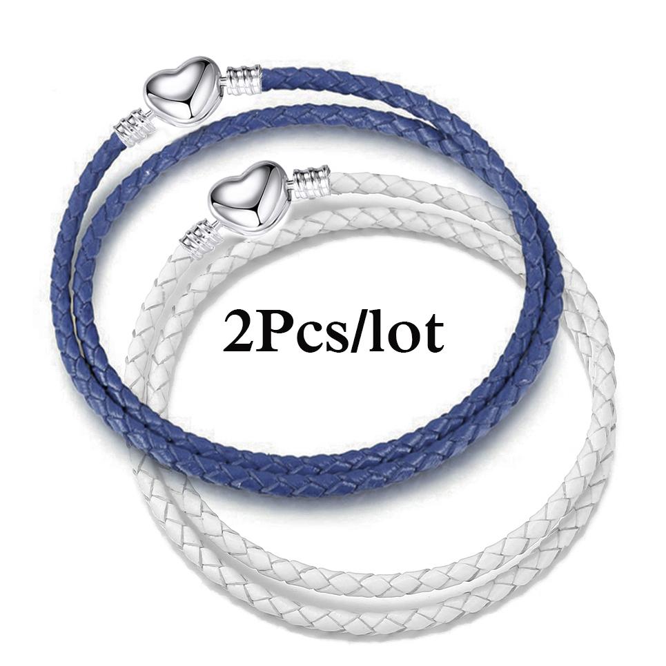 2Pcs/Lot Vintage Jewelry Leather Chain Bracelets Fit DIY Handmade Beads Charms Bracelet Couples Pulsera Jewelry For Women Men