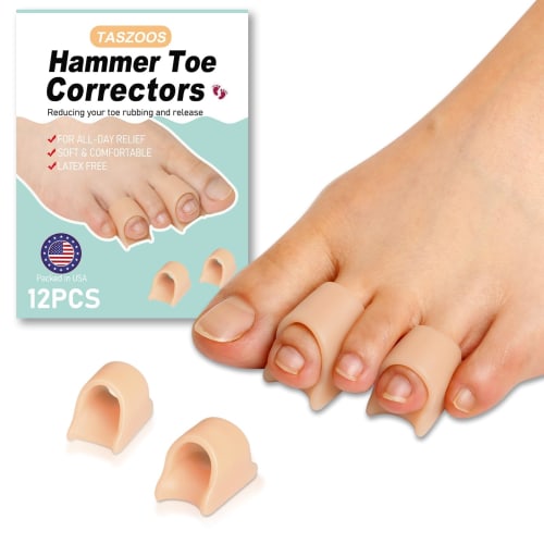 

TASZOOS Hammer Toe Straightener Corrector - Toe Corrector (12 Pieces, Nude), Soft Gel Toe Splint Relief for Bunions, Hammer Toes, Curled Toes (2 Diffe