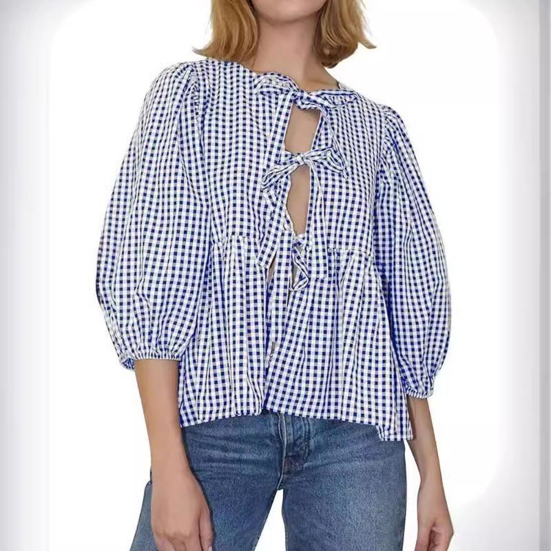 Women's Summer New Sweet Casual Lace Up Striped Top