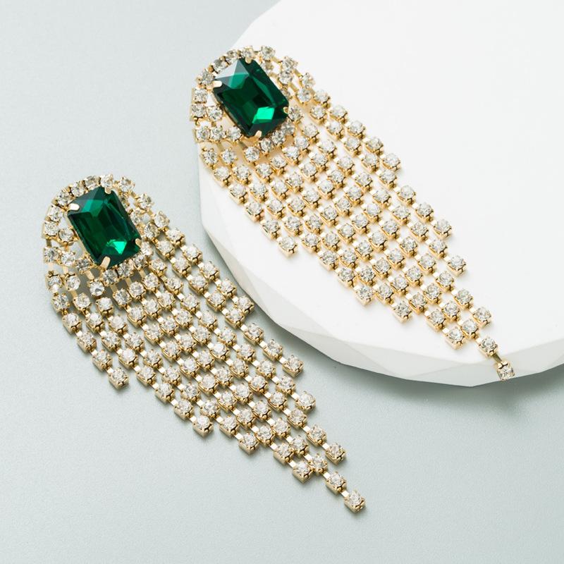 

Женские серьги с преувеличенными кристаллами и кисточками, женские длинные серьги-капли из сплава премиум-класса OneSize зелёный