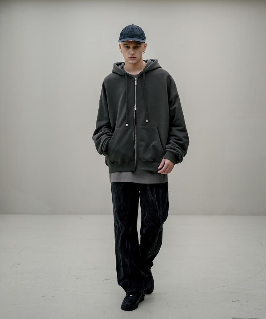 Ezkaton Inverted Crop Zip-Up Hoodie Deep Grey Shot6659