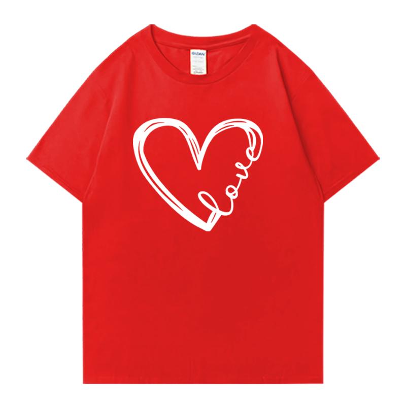 

Модные хлопковые футболки с принтом сердец любви, с круглым вырезом, с коротким рукавом, мужские, женские, летние, оверсайз, уличная одежда, топ больших размеров XXXXL красный