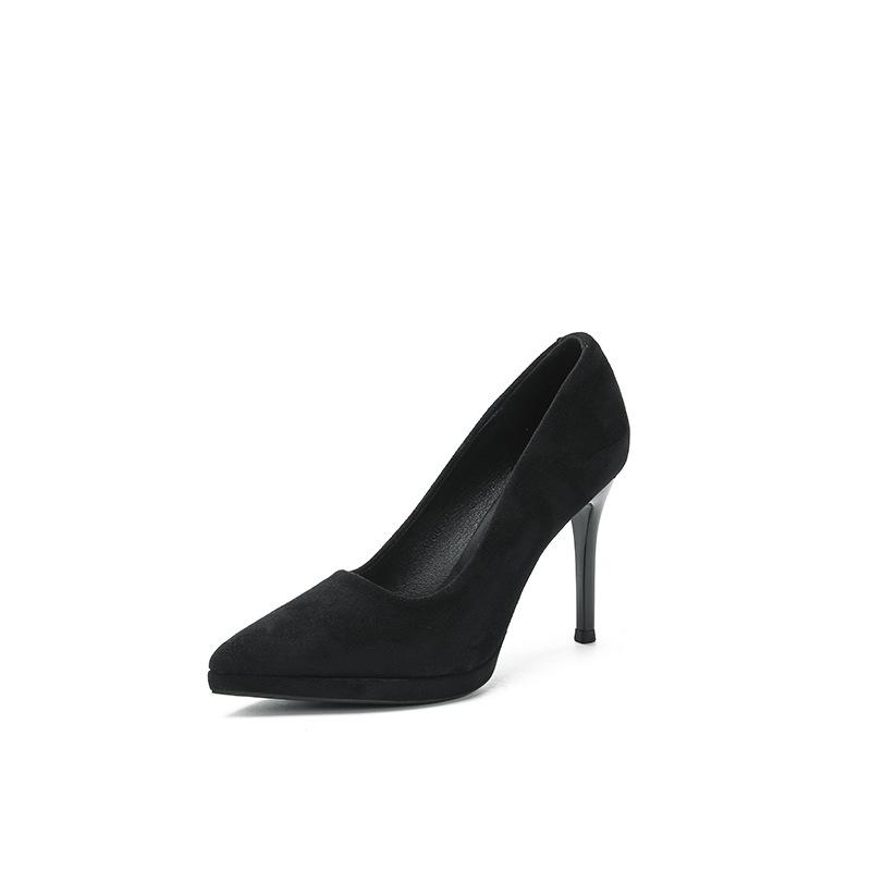 Fashion Black Suede Platform High Heels Women Pointed Toe Stiletto Sexy Dress Shoes
