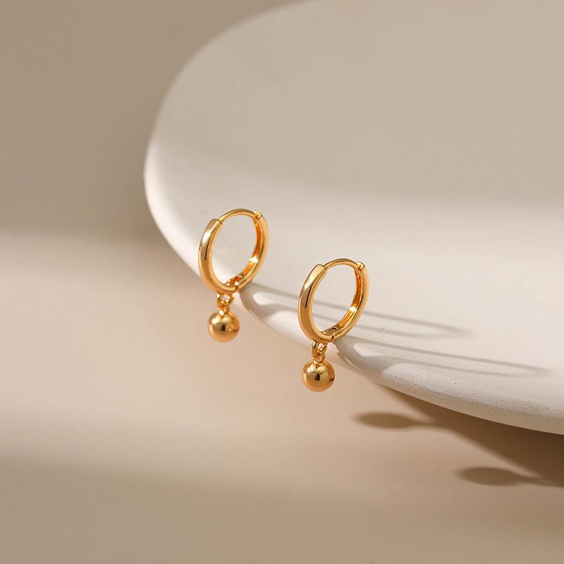 Minimalist 18k Gold Plated Small Hoop Earrings With Bead Pendant