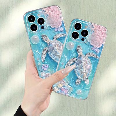 Blue Dreamy Turtle Pattern Phone Case Suitable for iPhone 17 16 15 14 13 12 11 Pro/Max/Plus Anti Drop and Shockproof