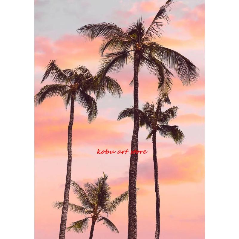 Pink Beach Ocean Landscape Canvas Painting Poster Prints Surf Coconut Tree Nordic Wall Art Picture for Living Room Home Decor