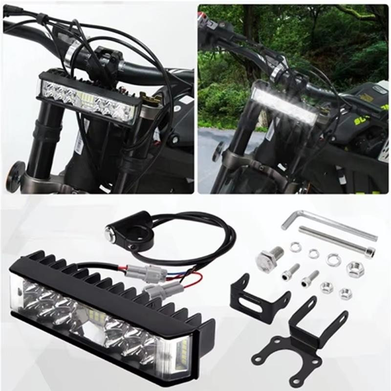 Motorcycle Front Lamp Kit with Manual Control Lead, Bolt-On Brackets and Metal Housing for Low-Light Trail Use and Daily Lamp Service