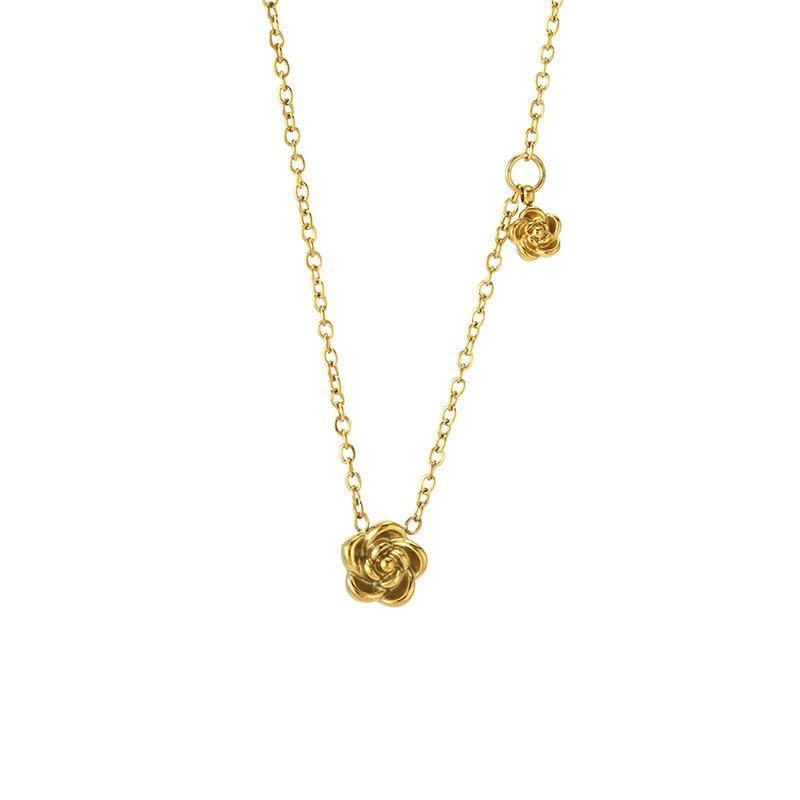 Gold Rose Flower Necklace for Women - 2026 New Light Luxury Design, Clavicle Chain, Titanium Steel, Colorfast, High-End.
