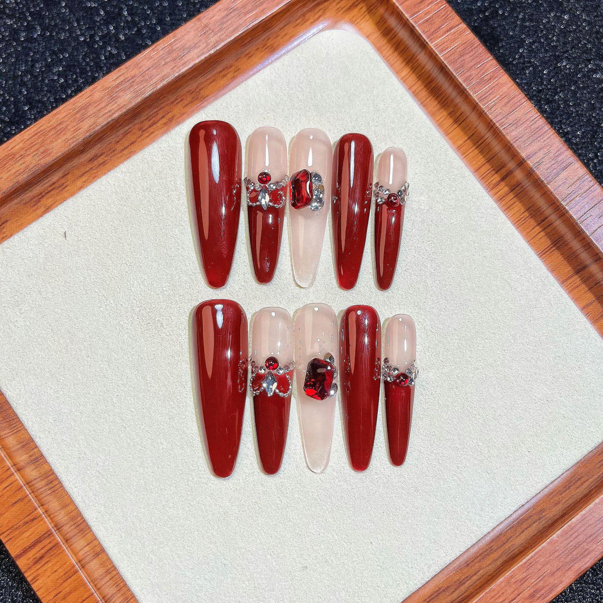 

Handmade Red Christmas & New Year Manicure False Nails Small