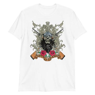 Gotische Jagdsaison Unisex T-Shirt Totenkopf Felsen Biker Punk Gun Metal