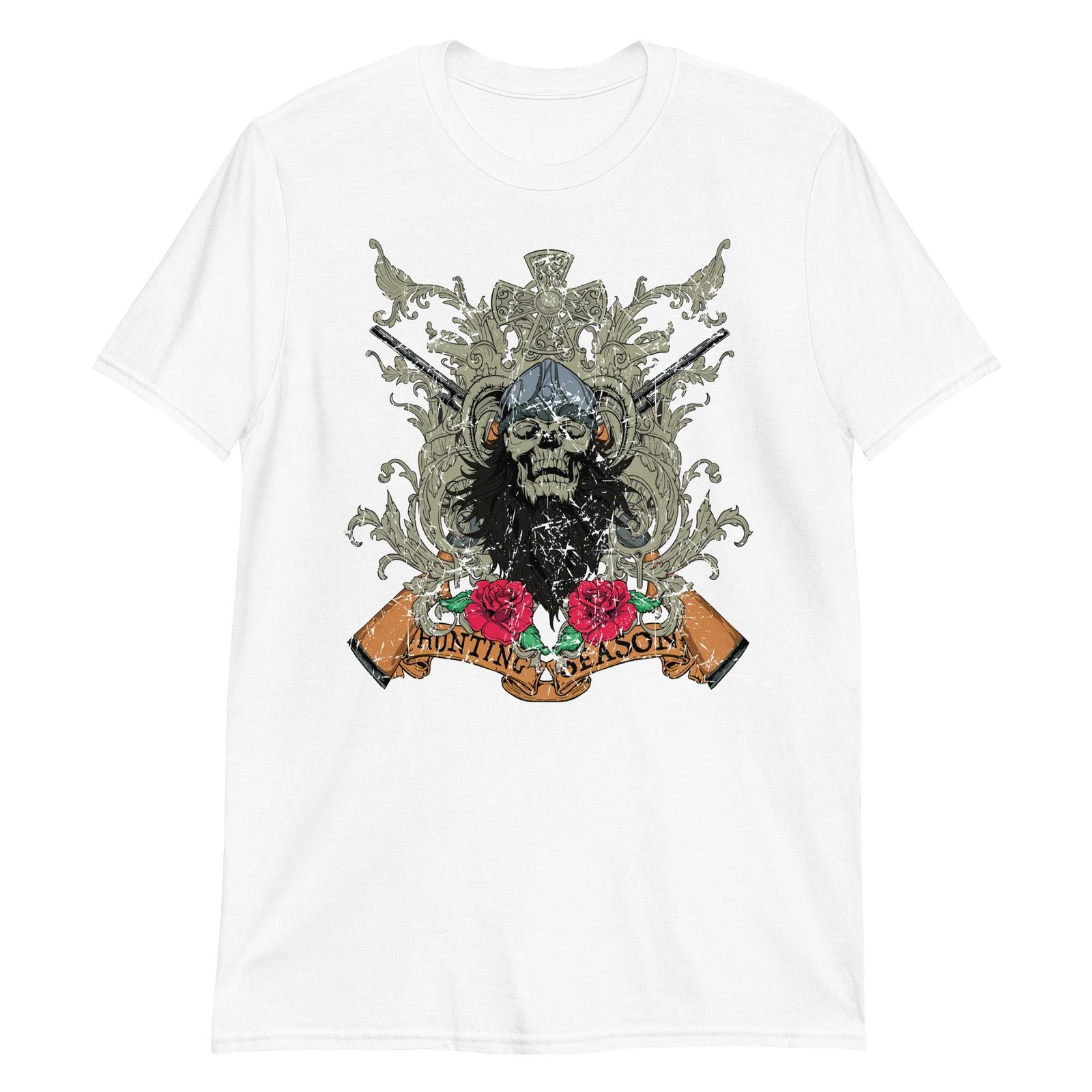 Gothic Hunting Season Unisex T-Shirt Scull Rock Biker Punk Gun Metal L