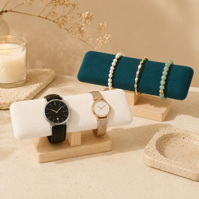 T Shaped Bracelet & Bangle Display Rack Wooden Base PU Leather Velvet 1PC for Watch Jewelry Retail Display Gift for Sellers
