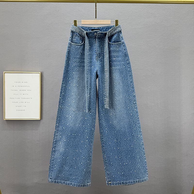 

Стильные Звездные Горячей Сверловки Ретро Деним Женские Нишевые Свободные Брюки Тяжелой Промышленности 2025 Весна Новое Поступление Denim Blue L