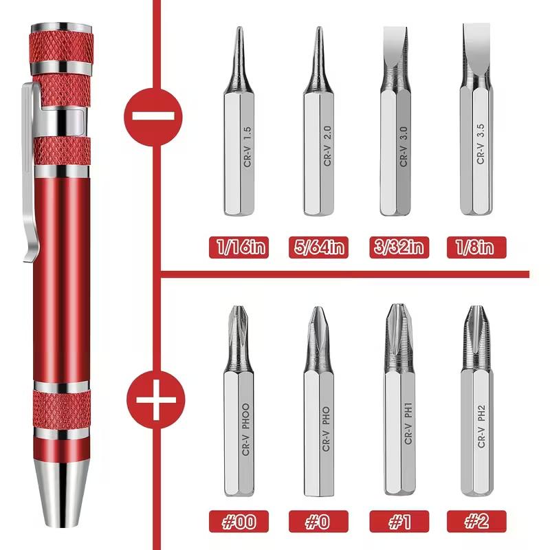 8-in-1 Aluminum Alloy Screwdriver Pen - Changeable Bits For Easy Repairs & Disassembly