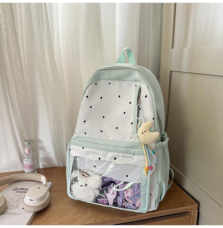 Schoolbag Korean ins new high-value fresh and sweet contrasting polka dot backpack junior high school students lightweight spring outing backpack