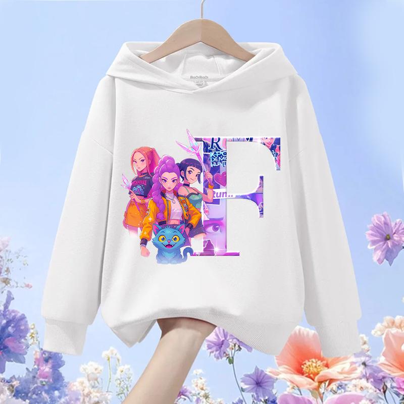 

Kpop Demon Hunter Hoodies Girls Kawaii Letter A-Z Sweatshirt Tops Children Autumn Winter Long Sleeves Pullover Kids Clothes Gift 130