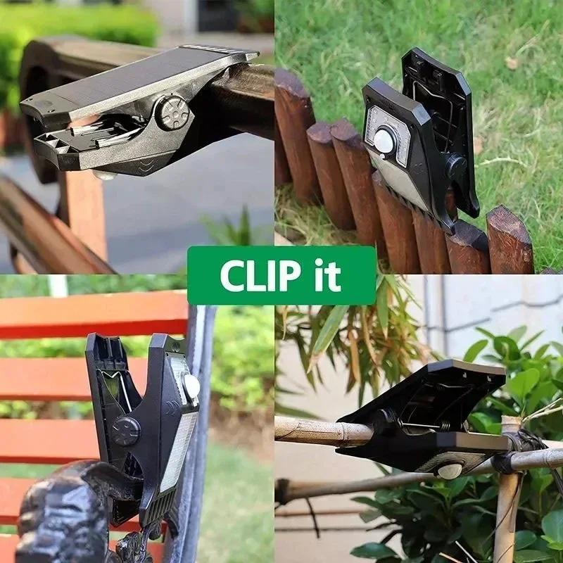 4 Styles 3 Modes LED Solar Clip Light Outdoor Portable Waterproof Body Sensor Lamp Courtyard Garden Lamp Patio Home Camping Wall Lights