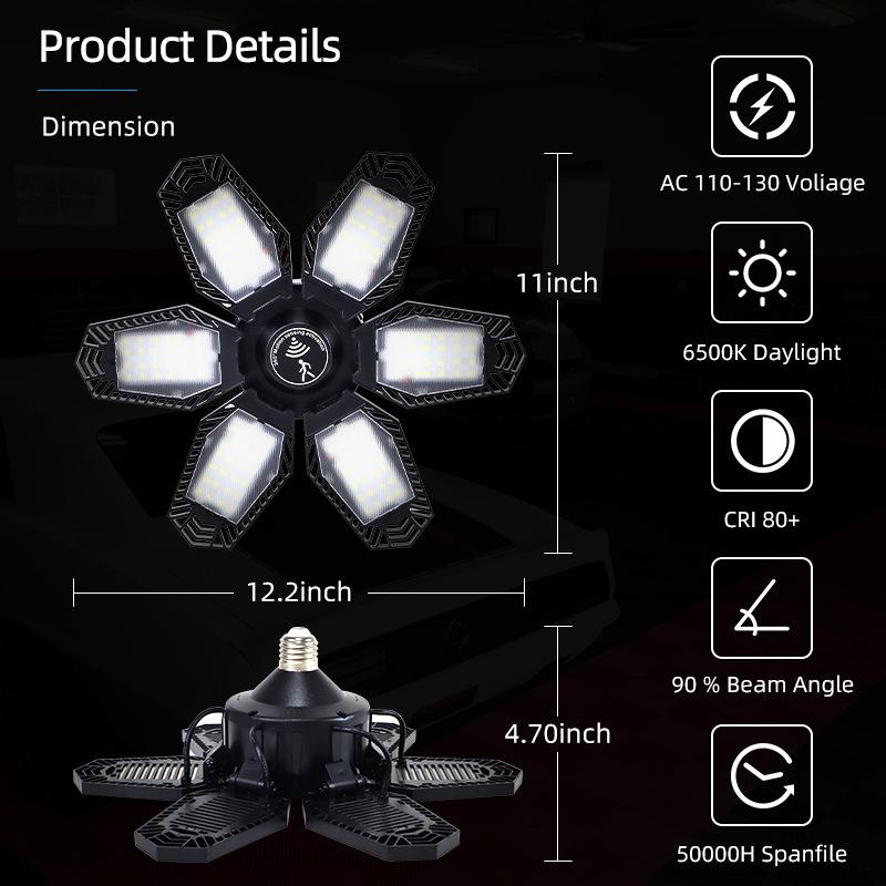 E27 Ceiling Lighting Induction Light for Garage Warehouse Workshop Use 6 Adjustable Panel LED Bulbs for Night Lights