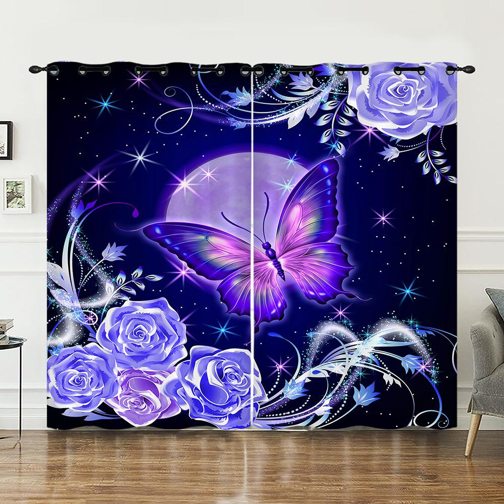 Curtain Butterfly Animal Illustration 3D Digital Printing Blackout Curtain Punching