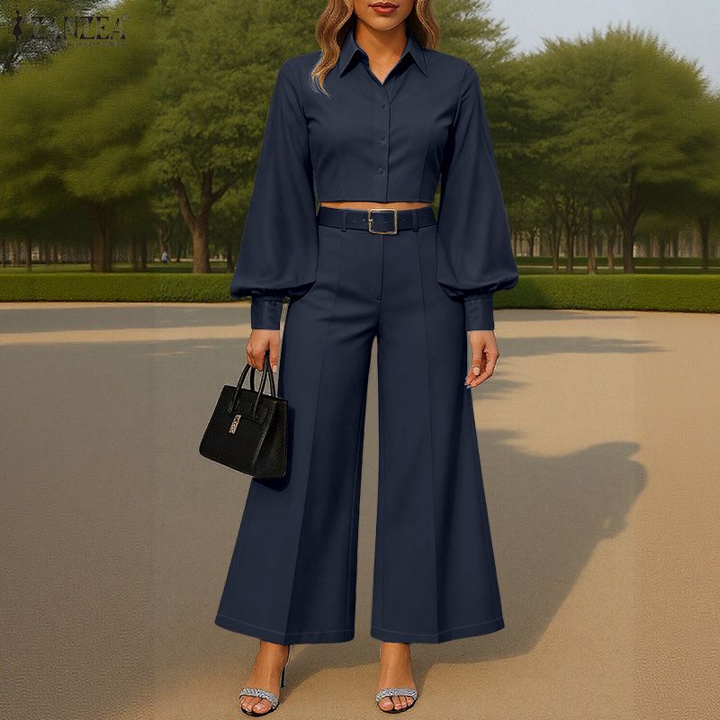 ZANZEA Lässiges zweiteiliges Anzug-Set für Damen mit langärmeliger Bluse und Hose