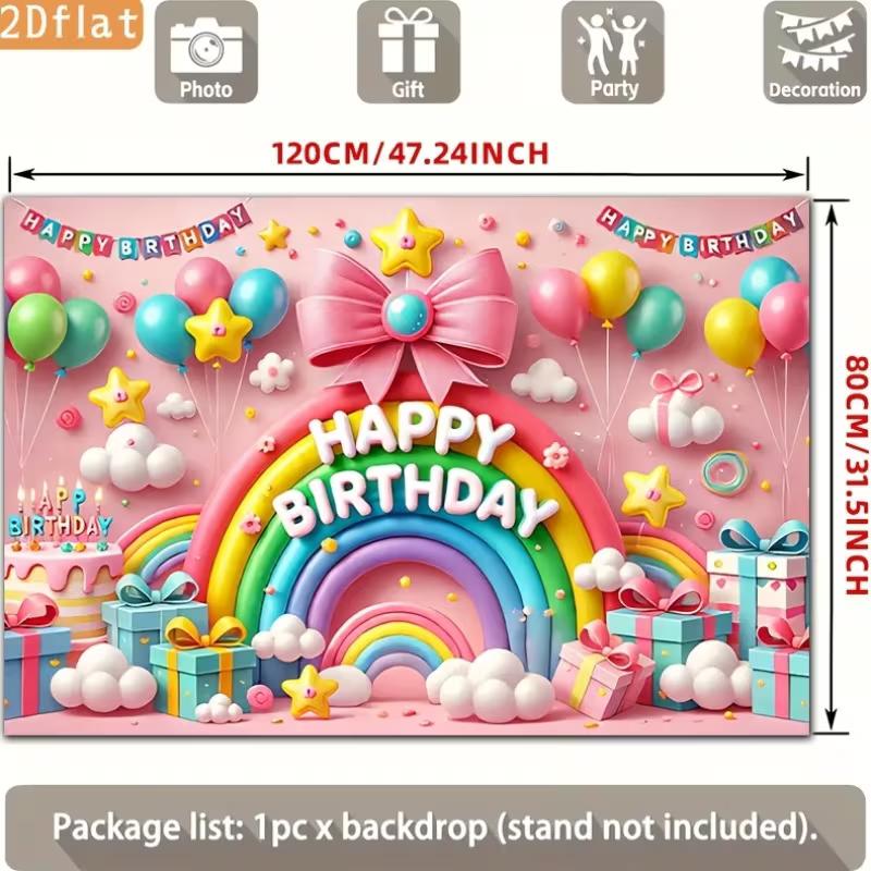 2D Colorful Rainbow & Balloon Happy Birthday Backdrop 2D Photo Background