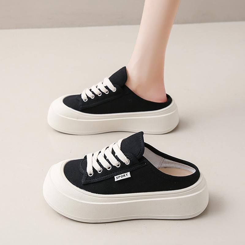 Fashion CRLAYDK Classic Women's Canvas Comfortable Mules Slip On Casual Loafers Platform Backless Shoes Ladies Indoor Outdoor Slides