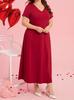 Plus Size V-neck Plain Women's Dress - European American Style