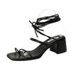 Sandals Women's Summer Ins Trendy New Fashion Versatile Medium Heel Leggings Lace-up Internet Celebrity Thick Heel Roman Shoes