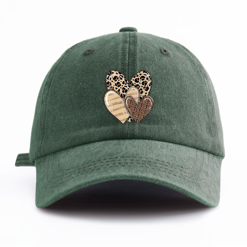 1pc Leopard Heart Print Washed Baseball Cap for Adults, Minimalist Retro Style Casual Soft Adjustable Dad Hat, Perfect As Gift