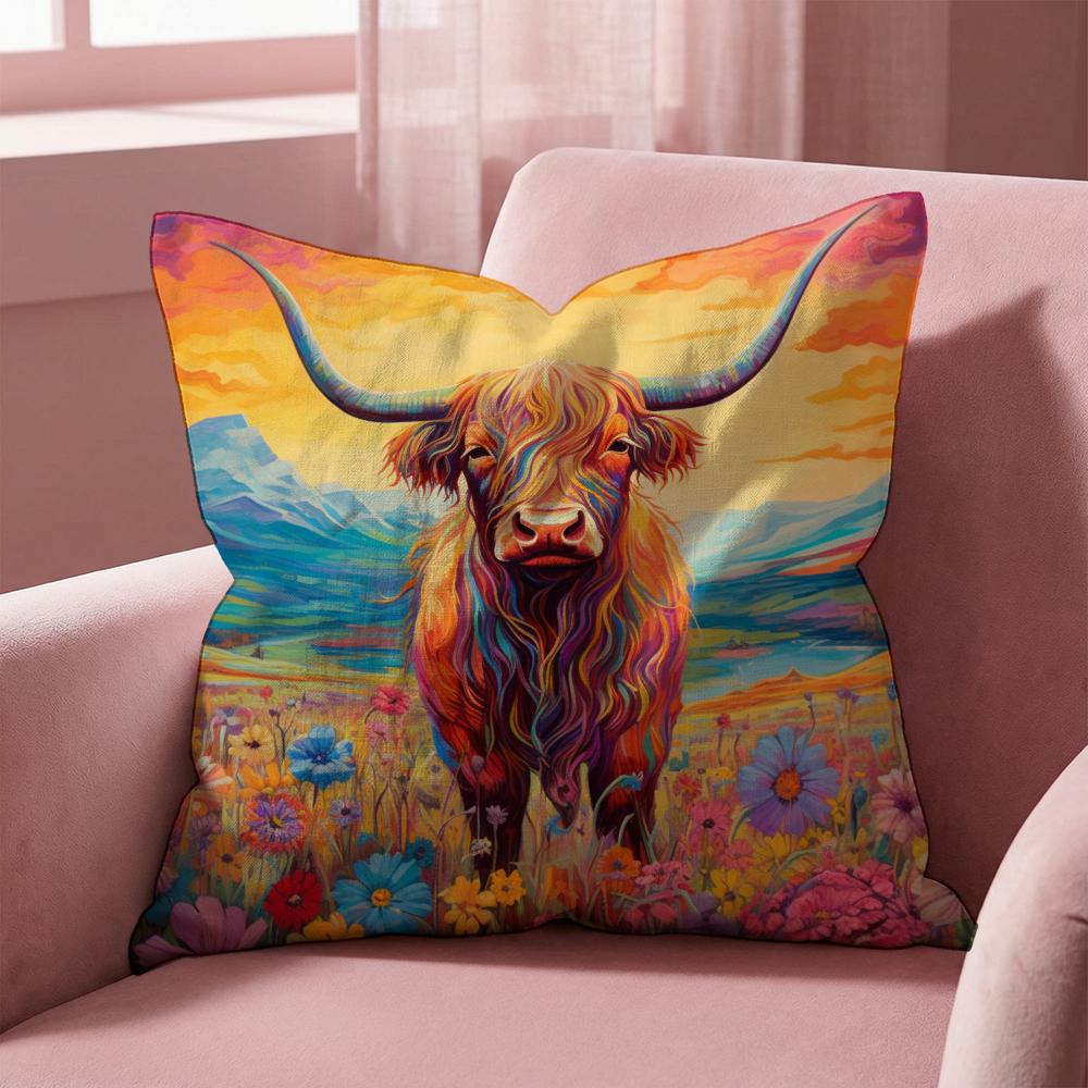 Lebendiges Hochlandrinder-Muster Kissenbezug Mehrzweck-Kissenbezug für Zuhause & Auto - Wendbar, Weich & Langlebig für den täglichen Gebrauch