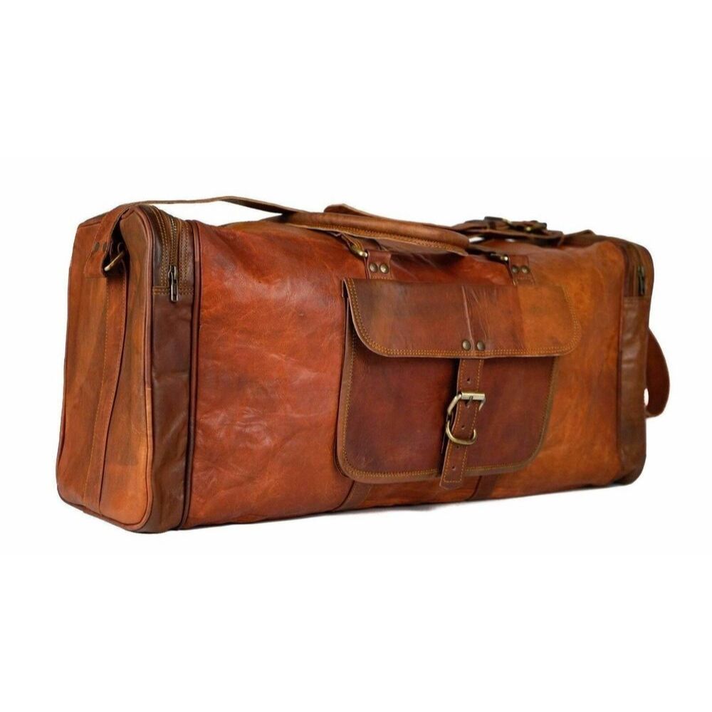 Herren 25" Reisetasche Echtes Vintage-Leder Reisetasche Braun Wochenende Sport Fitnessstudio Tasche