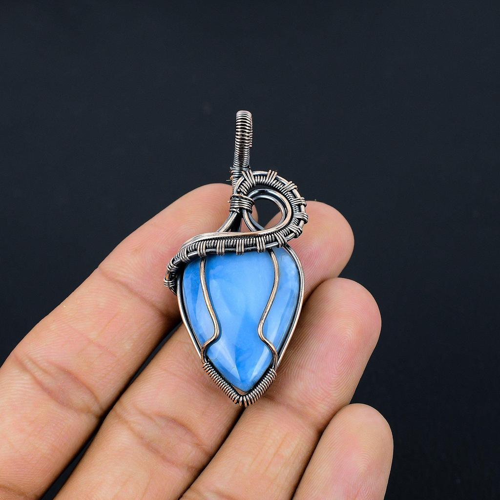 Owyhee Opal Pendant, 999 Copper Wire Wrapped Jewelry, Gemstone Pendant, Gift For Her Handmade Dainty Jewelry