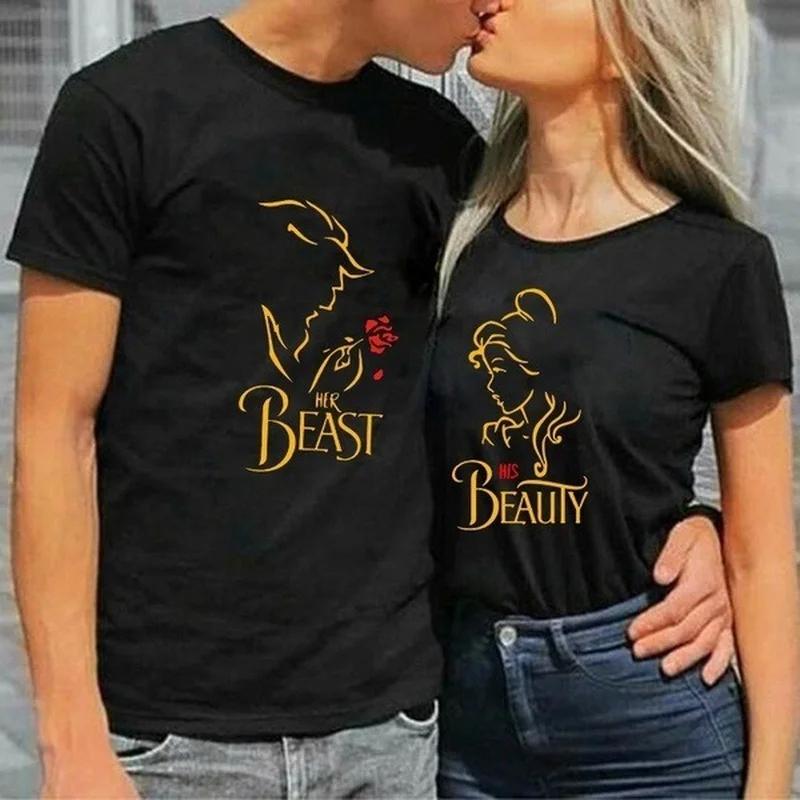 Yozgi Moda Qirolicha Qirol Juftliklar Maykasi Yirtqich Go'zalik Bosilgan Juftlik Maykasi Ayollar Ko'ylagi Kundalik O-Bo'yin Ustki Kiyimlar Sevishganlar Maykasi