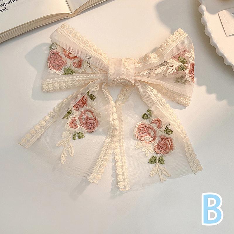 Embroidery Hair Bows Lace Big Bows Hair Clip Women Elegant Spring Clip Spring Summer Hair Accessories Women Barrettes
