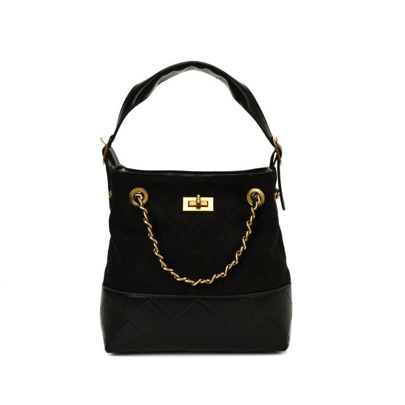 Retro contrasting color large-capacity commuter tote bag new fashionable versatile bucket underarm chain bag