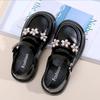Kids Leather Shoe 2024 Spring Autumn Black School Girl Shoes Fashion Elegant Children Princess Causal Flat Shoes Sweet Flower