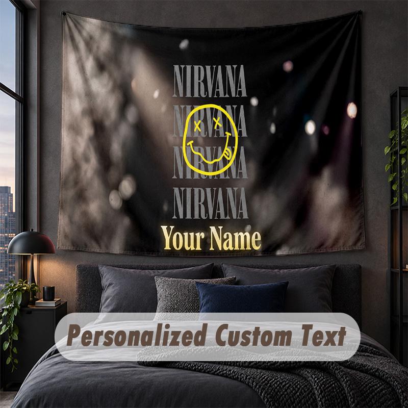 Custom Name Text Tapestry,Nirvana Decorative Wall Hanging, Background Tapestry For Home Bedroom