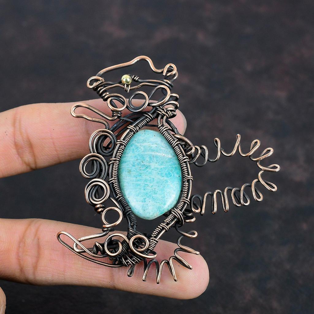 Amazonite Pendant Copper Wire Wrapped Pendant Rabbit Pendant Wire Wrap Gemstone Jewelry Handmade Pendant Unique Copper Jewelry Wedding Gifts