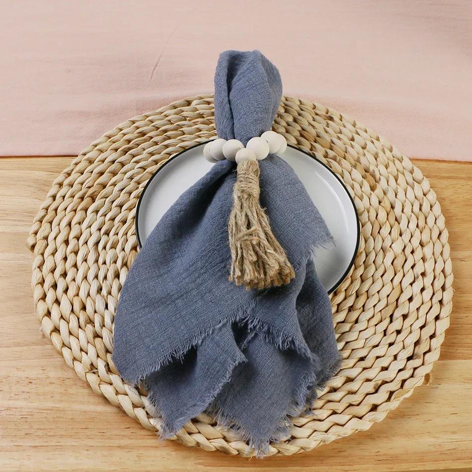 10Pcs 32x32cm Handmade Cloth Napkins with Fringe, Delicate Rustic Decorative Table Napkins for Wedding/Dinner/Party