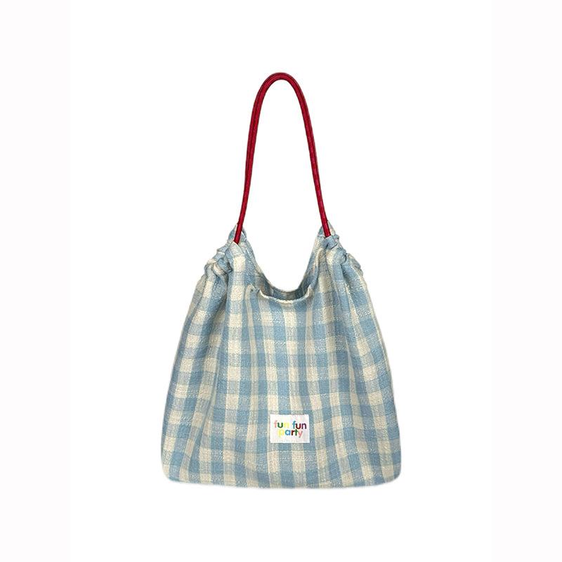 Korean lazy style canvas bag new plaid large-capacity commuting shoulder tote bag niche versatile handbag
