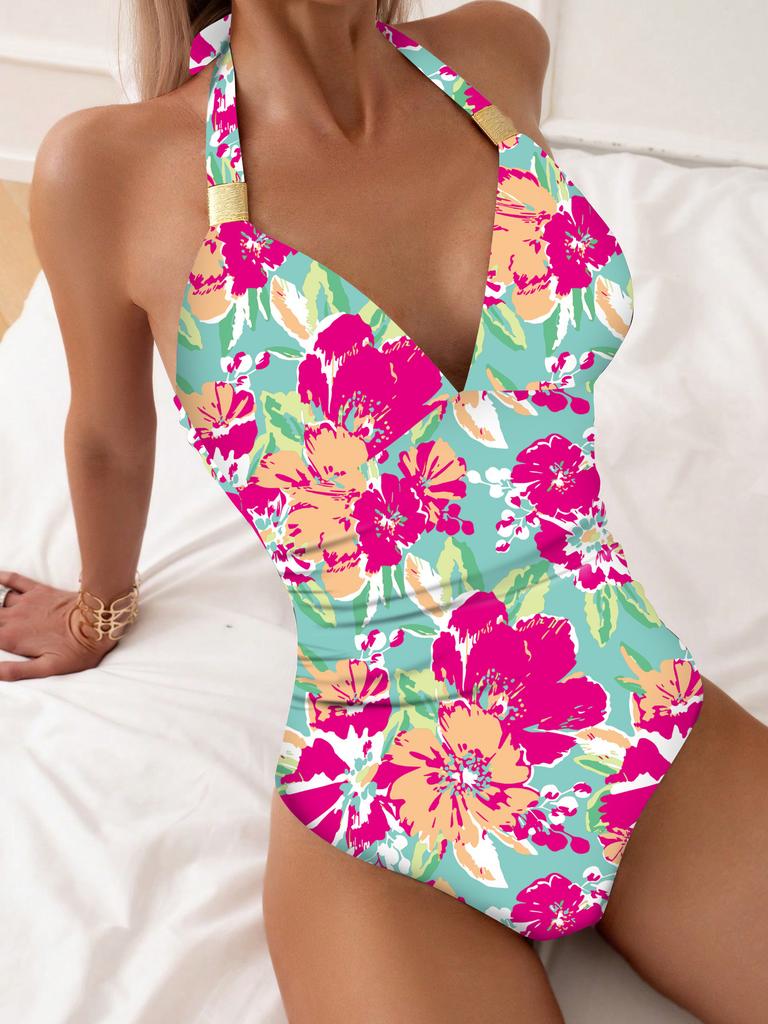 European and American bikini multi-pattern one-piece swimsuit sexy tight one-piece swimsuit bikini women's navel
