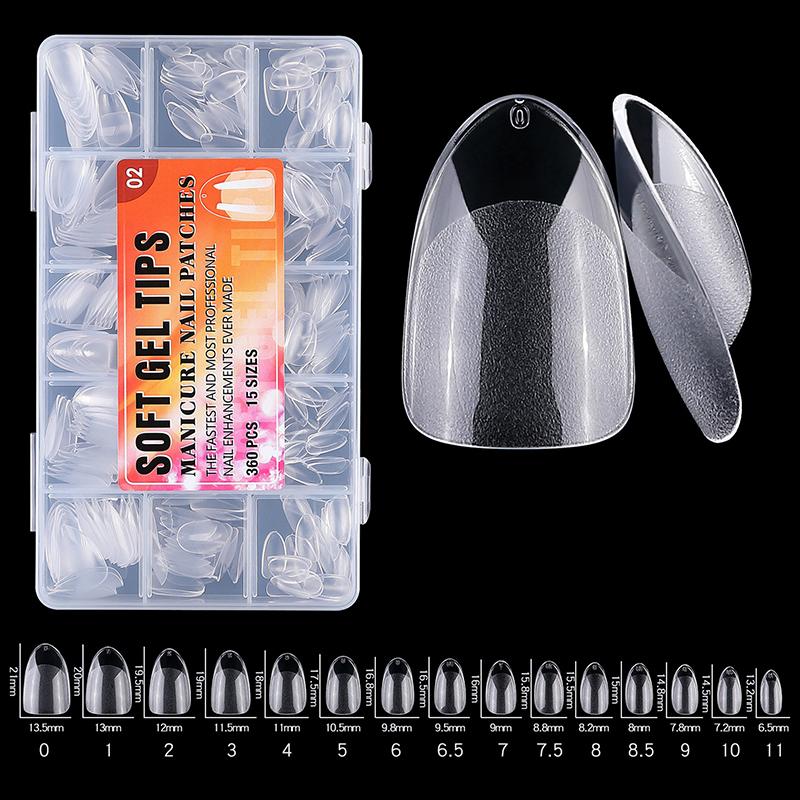 360Pcs/Box Fake Nails Transparent Frosted French Almond Acrylic Water Drop False Nail Tips For Extension Tip Manicure Tool