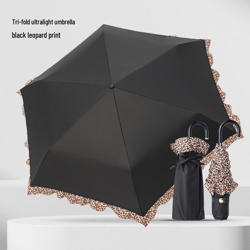 180g Japanese Style Lightweight Three-Fold Sun and Rain Umbrella with Black Glue UV Protection