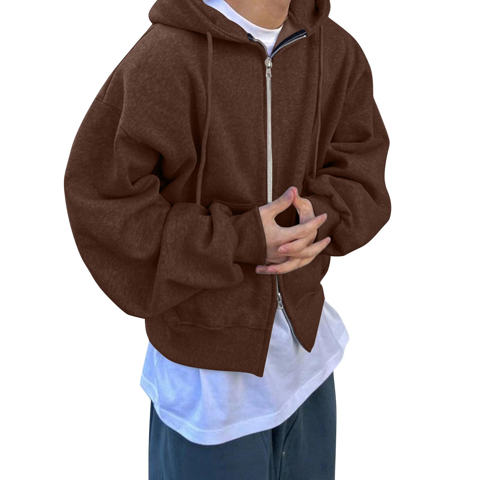 

Чоловічий однотонний світшот на подвійній блискавці, чоловіча спортивна великого розміру повсякденна куртка-світшот XXL кавовий