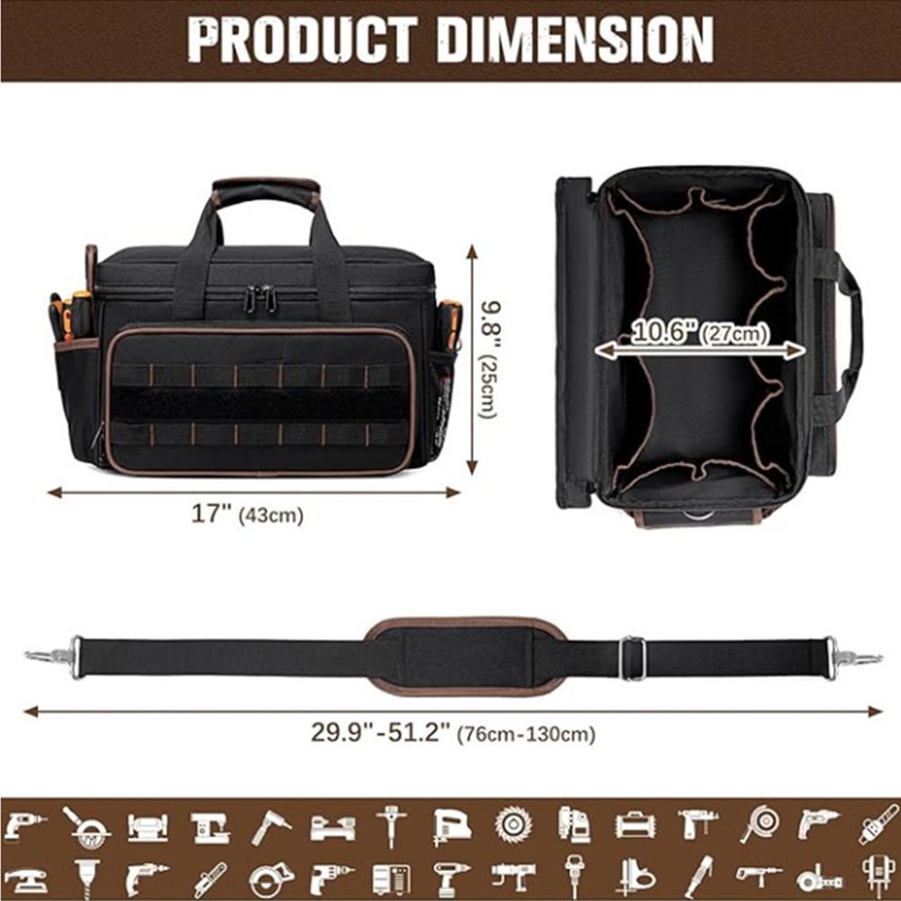 

17 Large Capacity Tool Bag Organizer 20 Pockets Portable Tool Kit Shoulder Strap Wide Mouth Tool Bags for Electrician Mechanics чорний