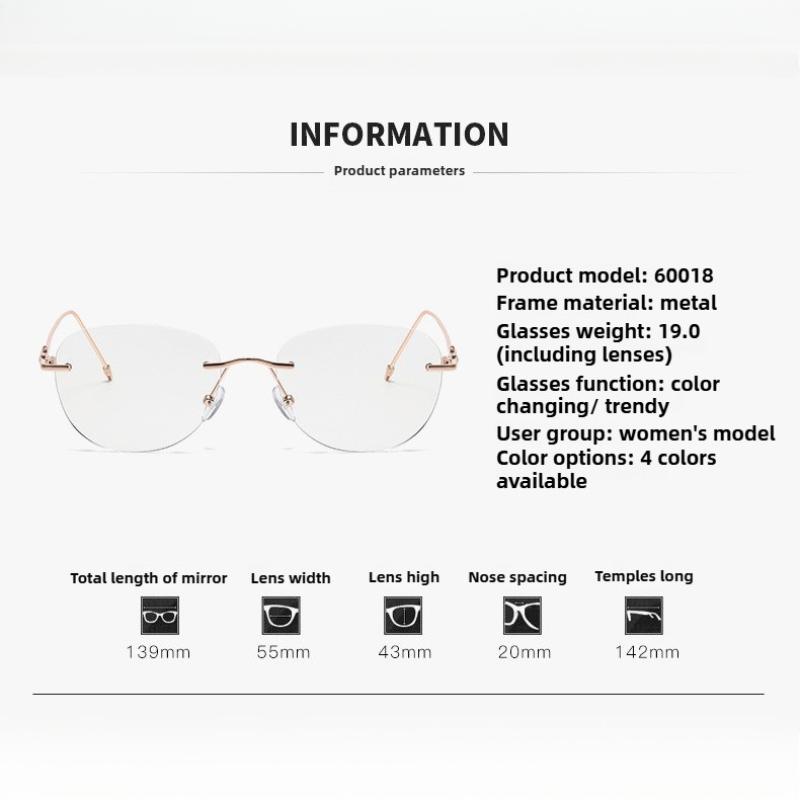 4pcs New Vintage Metal Color Changing Anti-blue Light Glasses Frame Simple Flat Light Glasses Lens Fashionable Eyewear