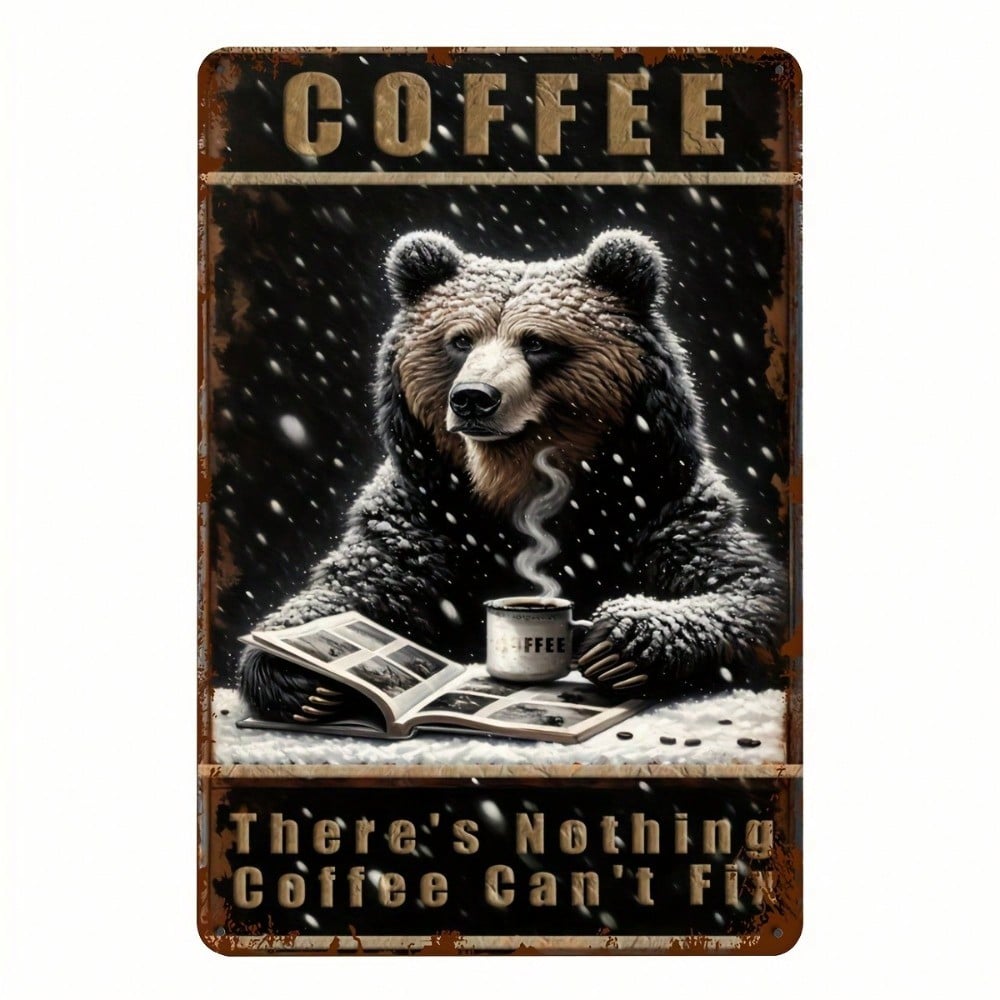 

Vintage Tin Sign Coffee Bear Art Rustic Kitchen Wall Decor 8x12 Inch різнокольоровий