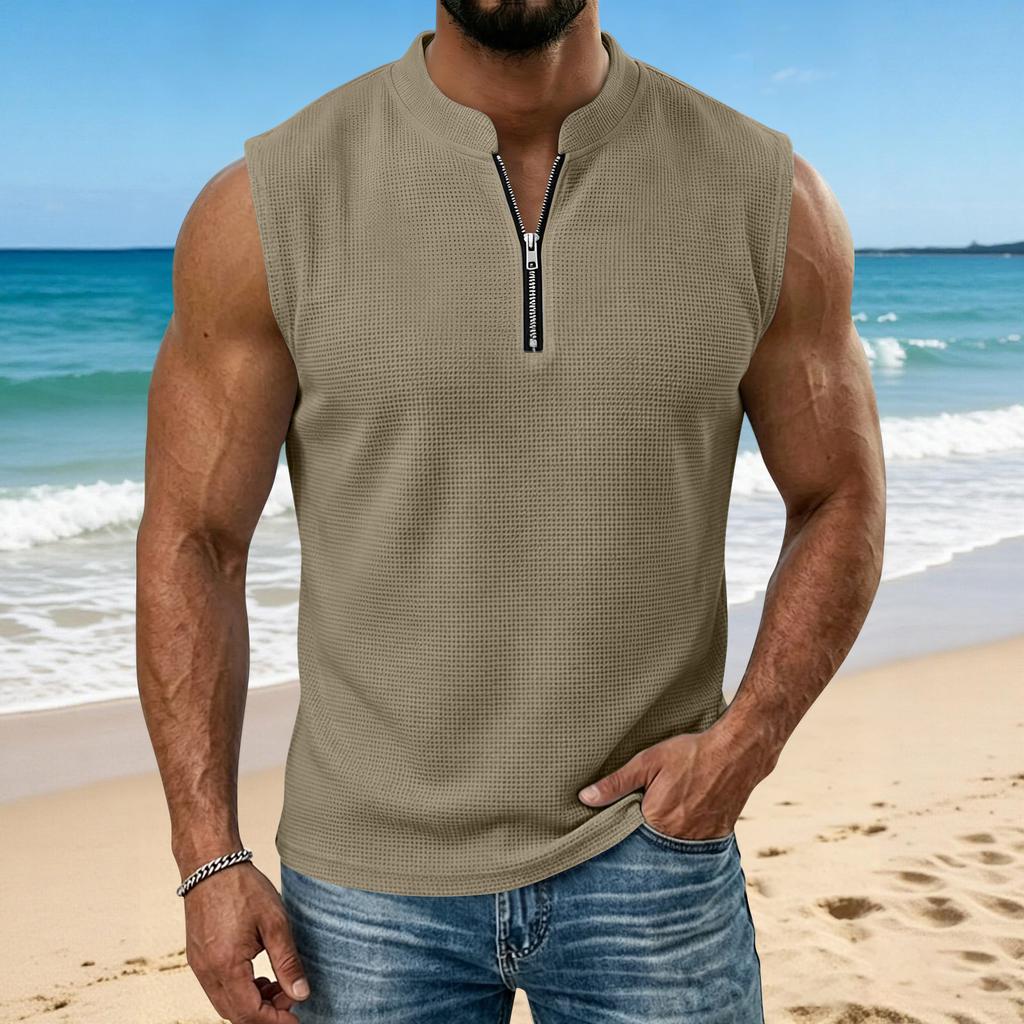 Men's Summer -Weave Vest: Lightweight, Sleeveless, Stand-Up Collar Top