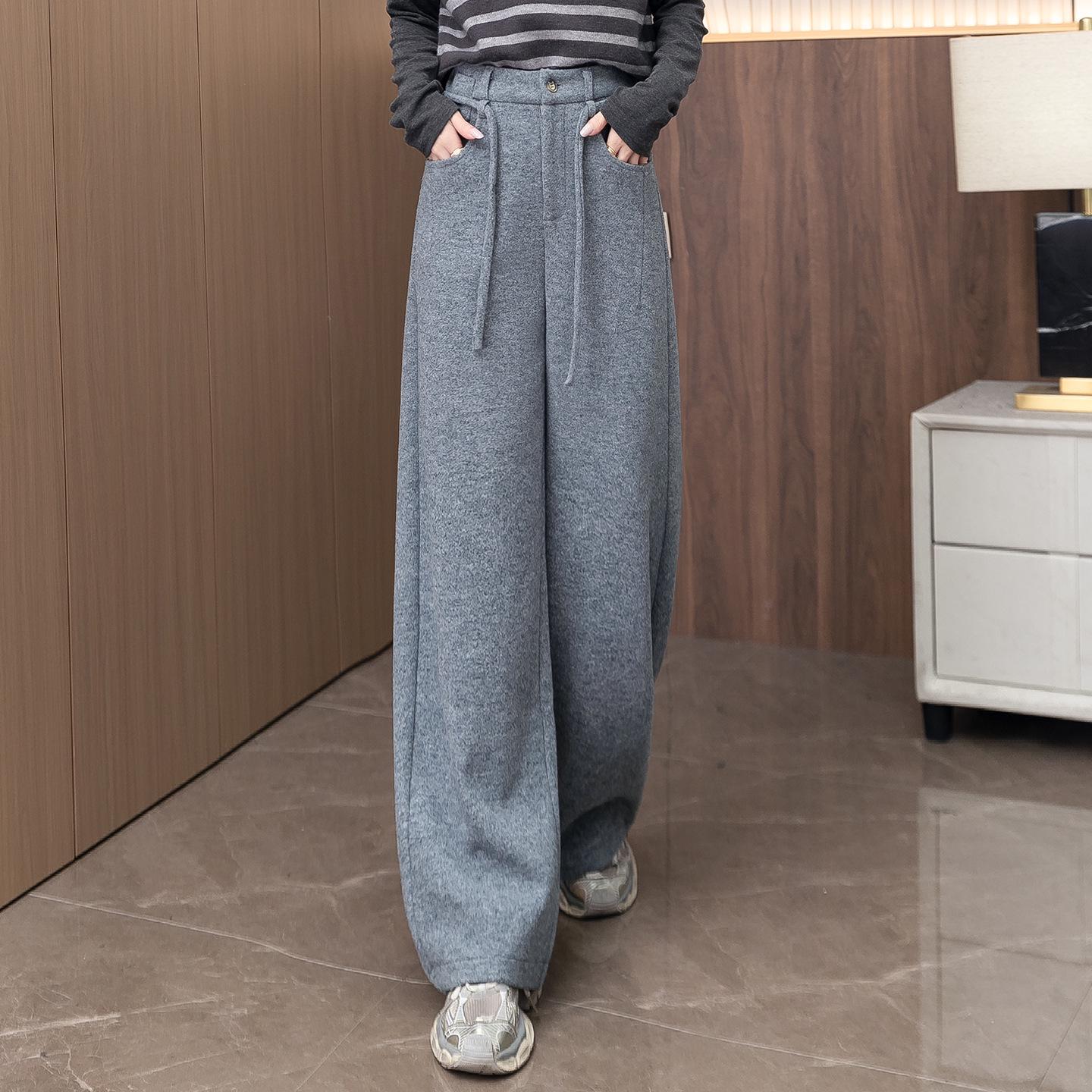 

Women s Woolen High-Waisted Wide-Leg Pants - Autumn/Winter 2025 Fashion, Thickened Banana Style 30/2XL (125-135 jin) серый/цветочный
