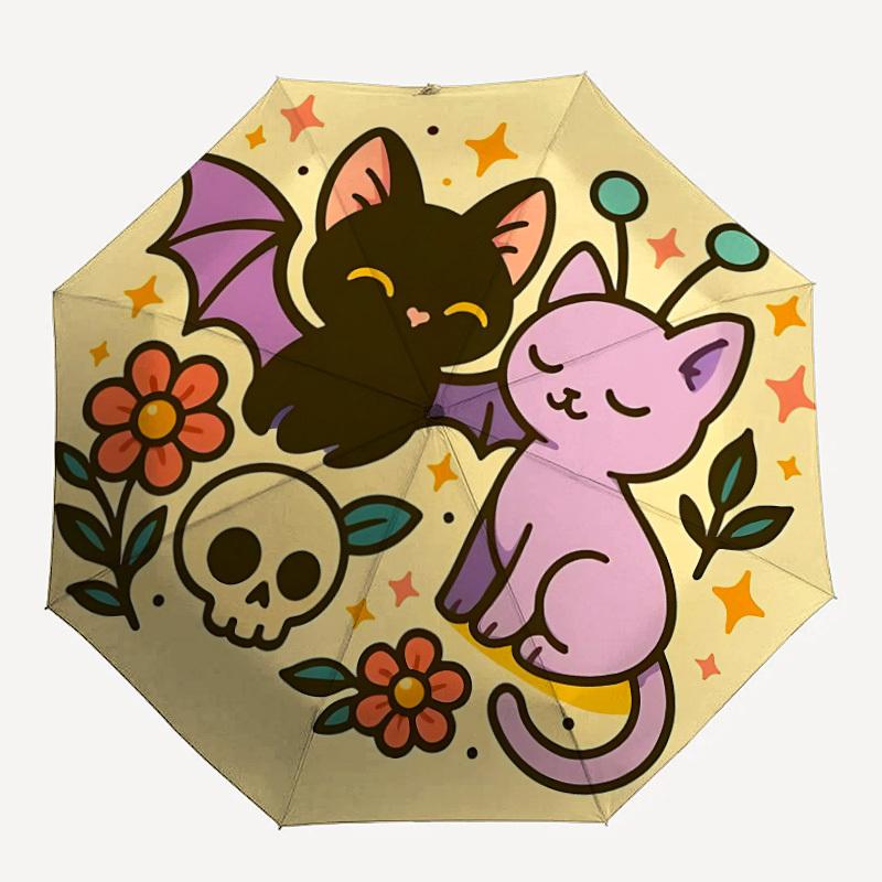 1pc Cute Cat Sticker Automatic Open/close Folding Umbrella, Compact Portable Travel Umbrella, Durable Construction yy250809084